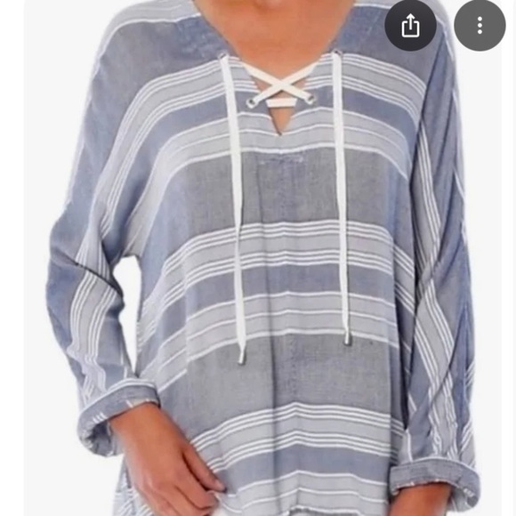 Rails Lily Athens Women’s Stripe Blouse Size S Long Sleeve Blue Rayon Oversized - Picture 13 of 14